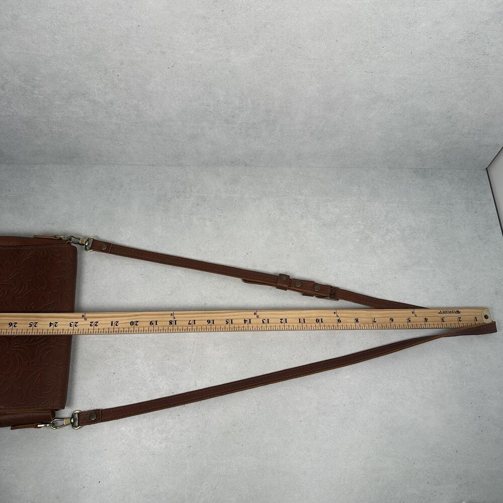 Portland Leather Goods Crossbody Bag Womens Small Brown Floral Embossed Western - Picture 14 of 15